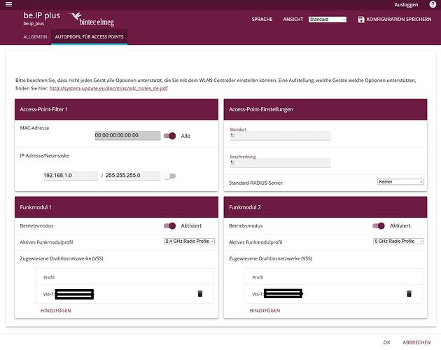 be.IP plus_ Controller-Konfiguration -Autoprofil für Access Points