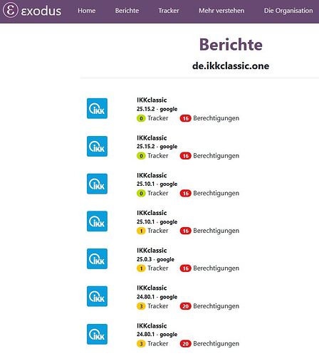 IKKclassic App Exodus Trackerbericht
